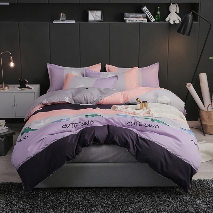 91家纺网 家纺一手货源 找家纺 米粒家纺 2018新品芦荟棉四件套 恐龙乐园