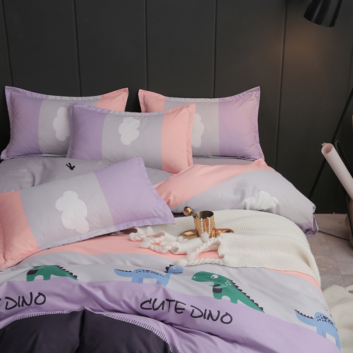 91家纺网 家纺一手货源 找家纺 米粒家纺 2018新品芦荟棉四件套 恐龙乐园