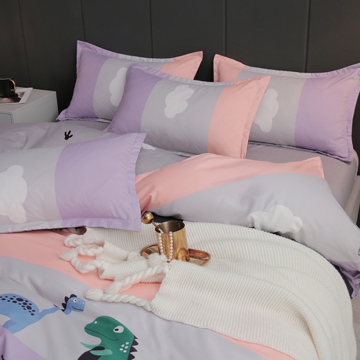 91家纺网 家纺一手货源 找家纺 米粒家纺 2018新品芦荟棉四件套 恐龙乐园