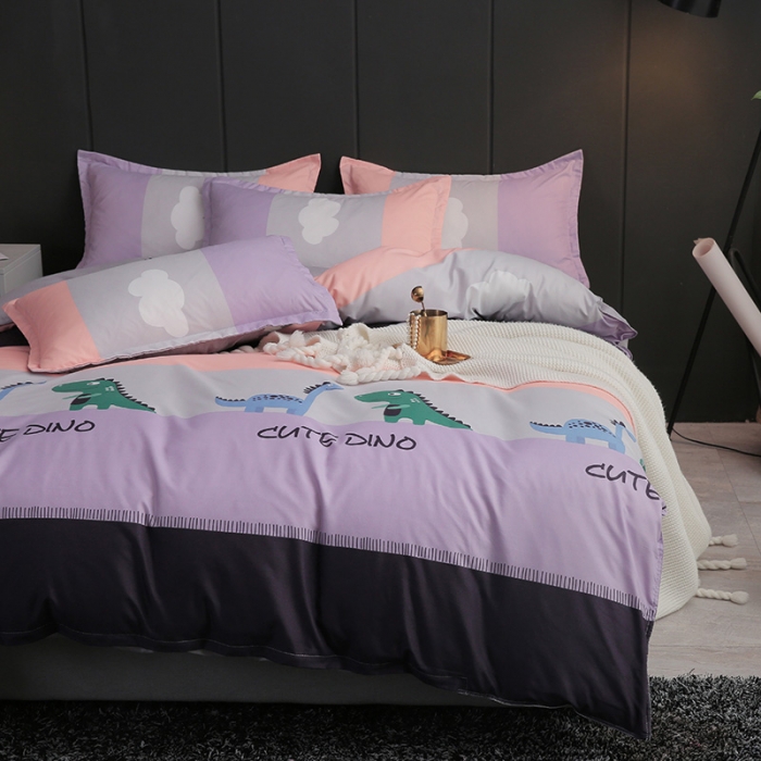 91家纺网 家纺一手货源 找家纺 米粒家纺 2018新品芦荟棉四件套 恐龙乐园