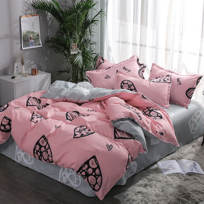 91家纺网 家纺一手货源 找家纺 米粒 2019新款芦荟棉活性印花套件 粉红佳人