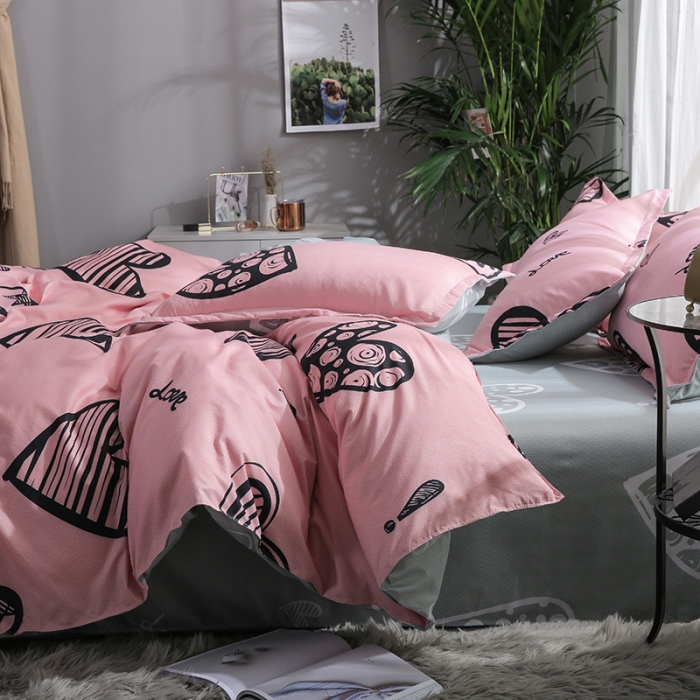 91家纺网 家纺一手货源 找家纺 米粒 2019新款芦荟棉活性印花套件 粉红佳人