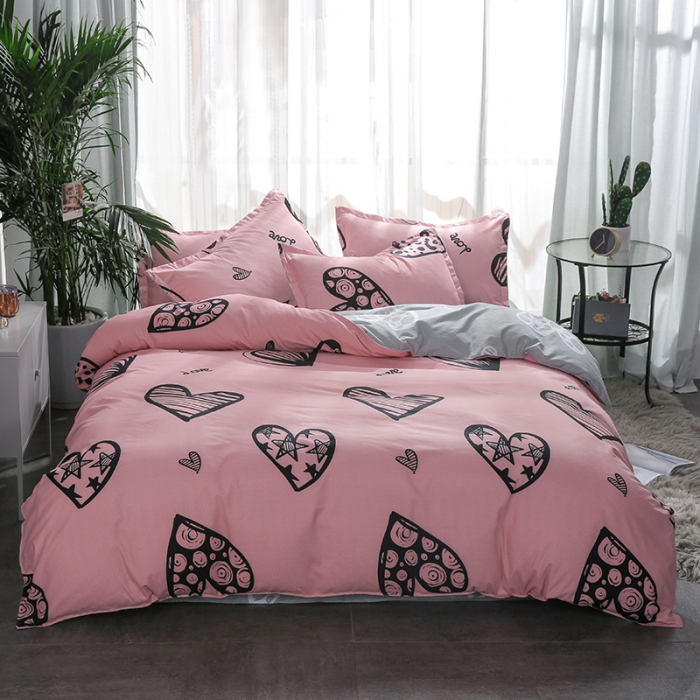 91家纺网 家纺一手货源 找家纺 米粒 2019新款芦荟棉活性印花套件 粉红佳人