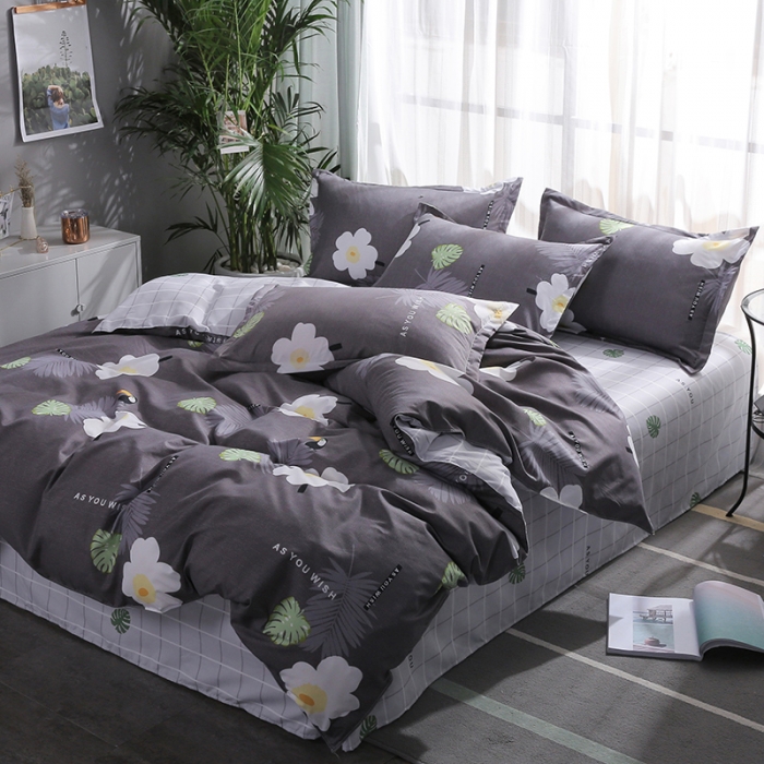 91家纺网 家纺一手货源 找家纺 米粒 2019新款芦荟棉活性印花套件 花语幽情