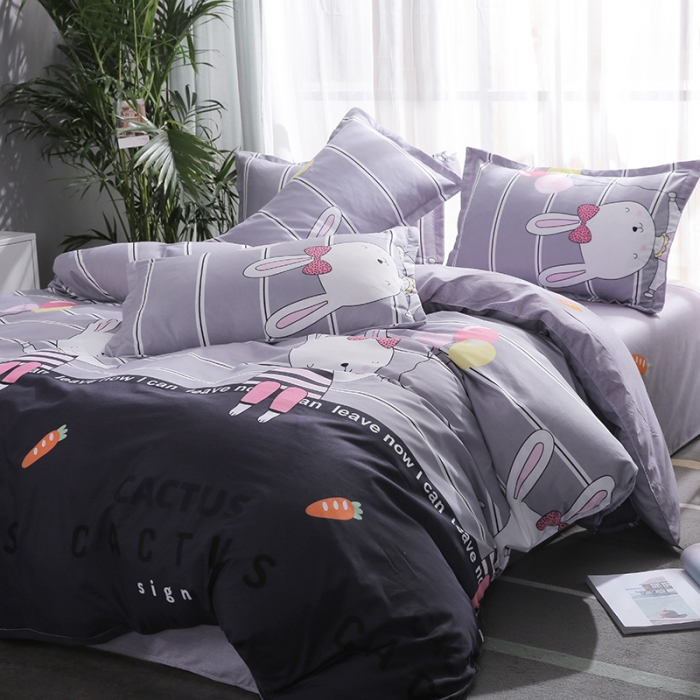 91家纺网 家纺一手货源 找家纺 米粒 2019新款芦荟棉活性印花套件 兔小姐