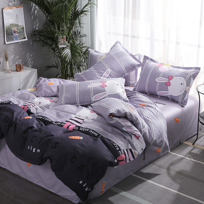 91家纺网 家纺一手货源 找家纺 米粒 2019新款芦荟棉活性印花套件 兔小姐