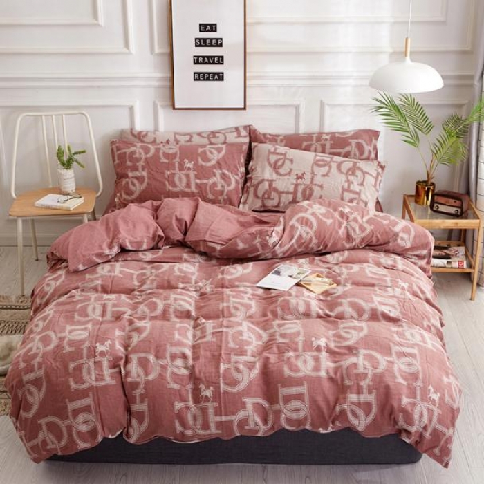 91家纺网 家纺一手货源 找家纺 久典家纺 2018新款60S色织水洗大提花四件套艾玛-豆沙色