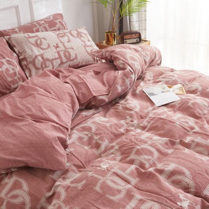 91家纺网 家纺一手货源 找家纺 久典家纺 2018新款60S色织水洗大提花四件套艾玛-豆沙色