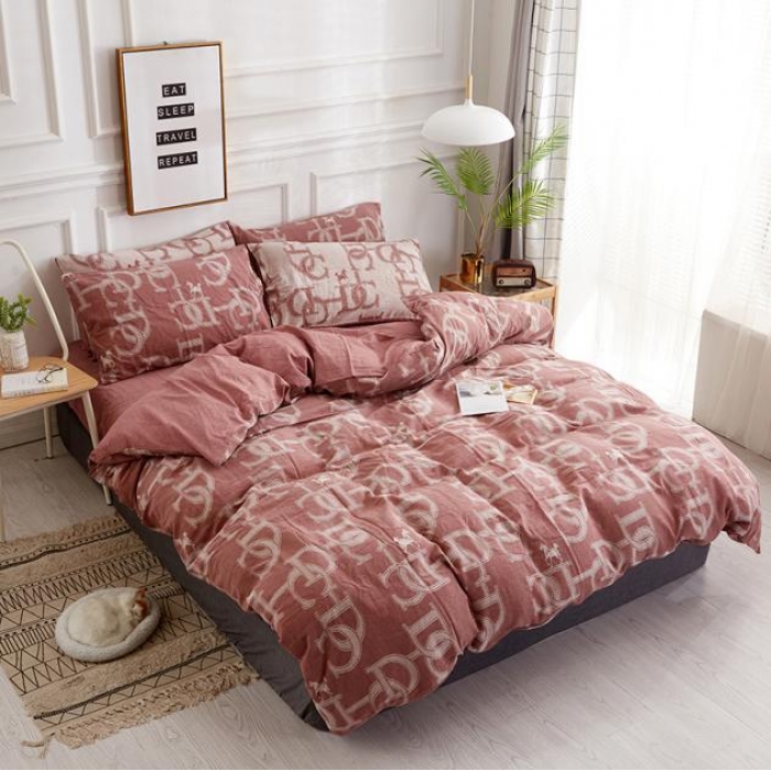 91家纺网 家纺一手货源 找家纺 久典家纺 2018新款60S色织水洗大提花四件套艾玛-豆沙色