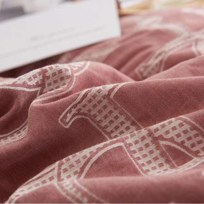 91家纺网 家纺一手货源 找家纺 久典家纺 2018新款60S色织水洗大提花四件套艾玛-豆沙色