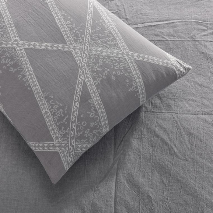 91家纺网 家纺一手货源 找家纺 久典家纺 2018新款60S色织水洗大提花四件套品味格韵-灰