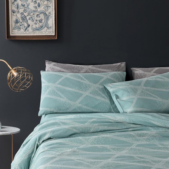 91家纺网 家纺一手货源 找家纺 久典家纺 2018新款60S色织水洗大提花四件套品味格韵-绿