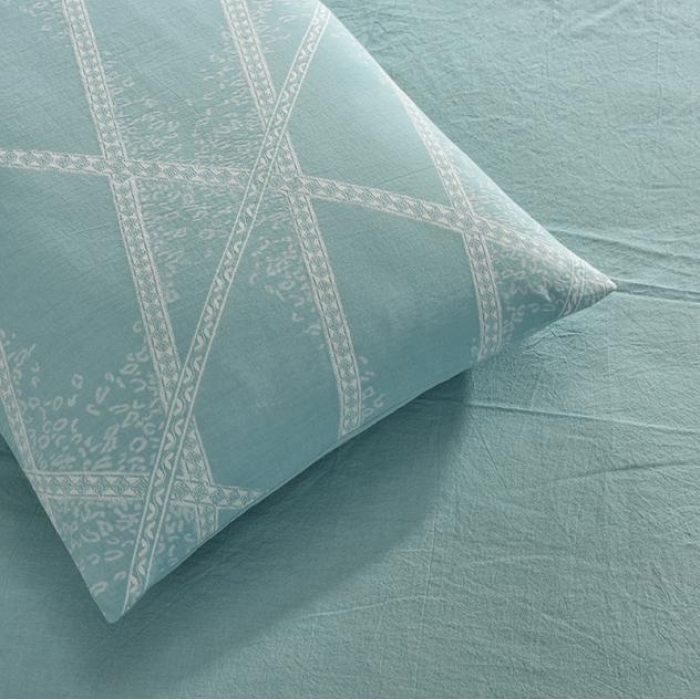 91家纺网 家纺一手货源 找家纺 久典家纺 2018新款60S色织水洗大提花四件套品味格韵-绿