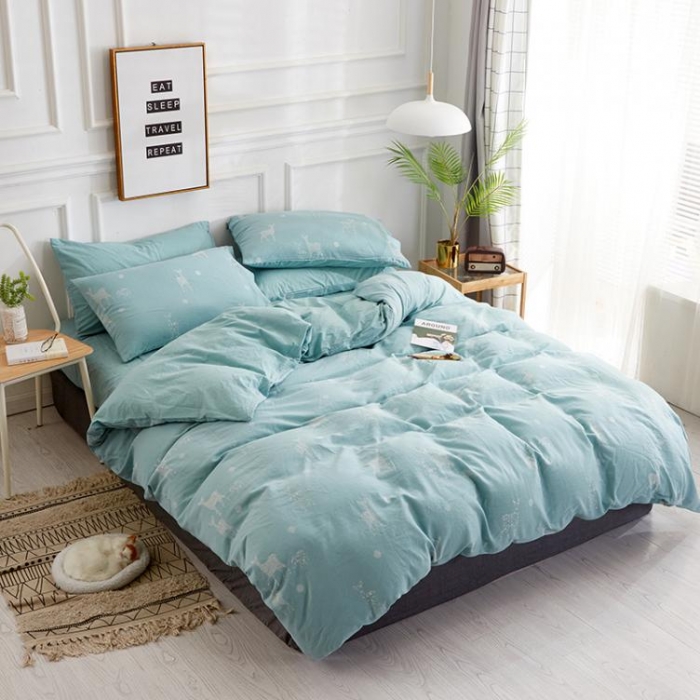 91家纺网 家纺一手货源 找家纺 久典家纺 2018新款60S色织水洗大提花四件套 逐园-淡绿