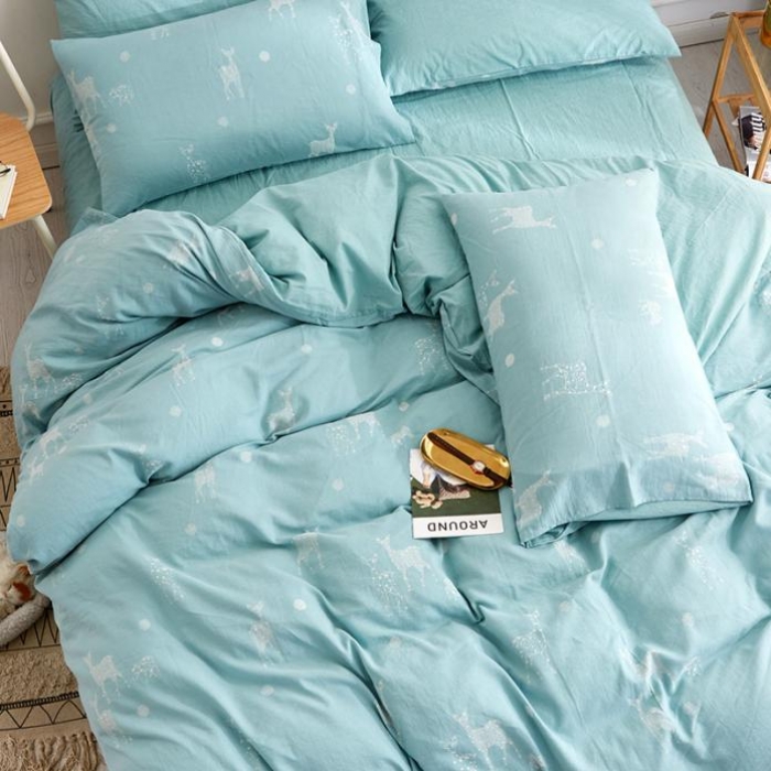 91家纺网 家纺一手货源 找家纺 久典家纺 2018新款60S色织水洗大提花四件套 逐园-淡绿