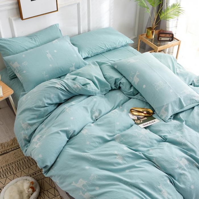 91家纺网 家纺一手货源 找家纺 久典家纺 2018新款60S色织水洗大提花四件套 逐园-淡绿