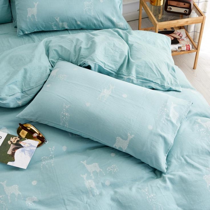 91家纺网 家纺一手货源 找家纺 久典家纺 2018新款60S色织水洗大提花四件套 逐园-淡绿