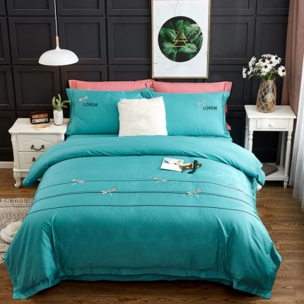 久典家纺 2018新款60S长绒棉绣花四件套 蜻蜓绣-绿