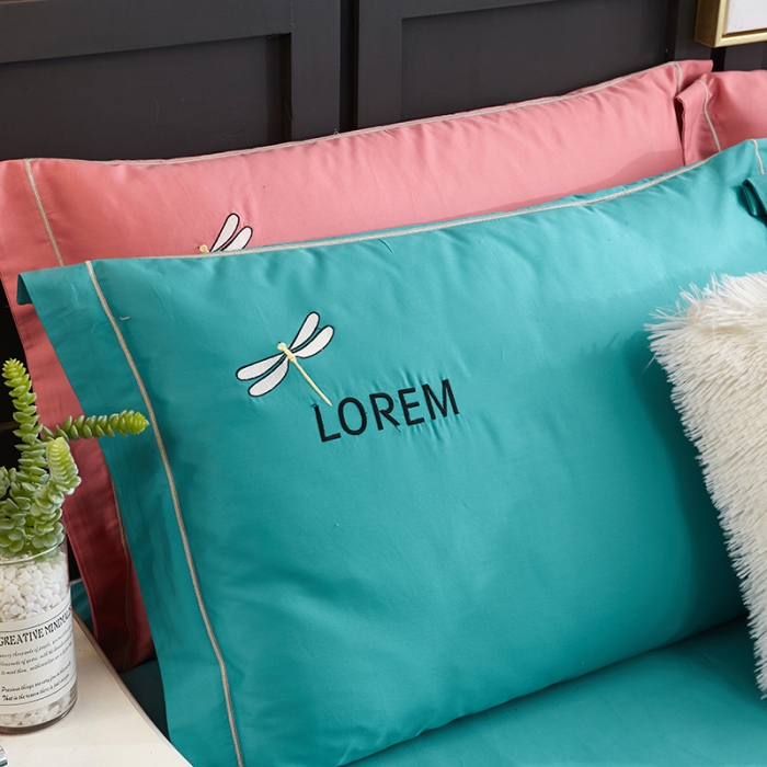 91家纺网 家纺一手货源 找家纺 久典家纺 2018新款60S长绒棉绣花四件套 蜻蜓绣-绿