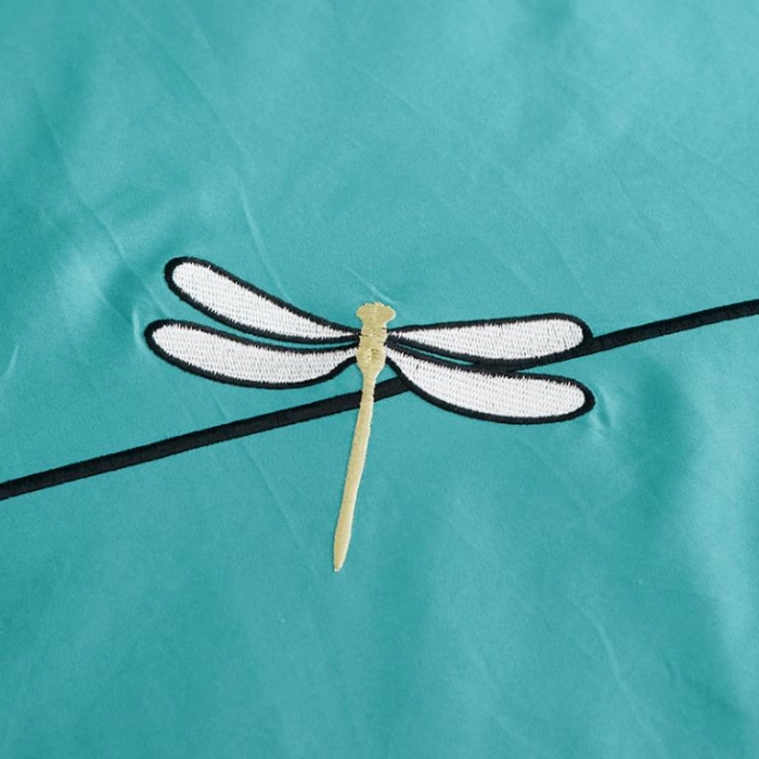 91家纺网 家纺一手货源 找家纺 久典家纺 2018新款60S长绒棉绣花四件套 蜻蜓绣-绿