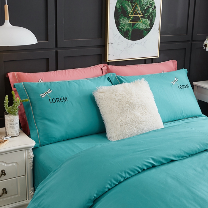 91家纺网 家纺一手货源 找家纺 久典家纺 2018新款60S长绒棉绣花四件套 蜻蜓绣-绿