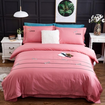 久典家纺 2018新款60S长绒棉绣花四件套 蜻蜓绣-玫红