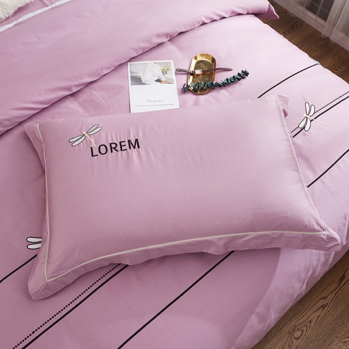 91家纺网 家纺一手货源 找家纺 久典家纺 2018新款60S长绒棉绣花四件套 蜻蜓绣-紫