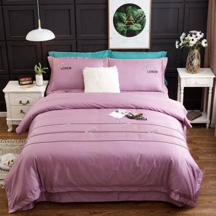 久典家纺 2018新款60S长绒棉绣花四件套 蜻蜓绣-紫