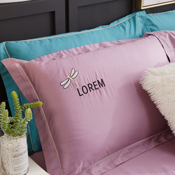 91家纺网 家纺一手货源 找家纺 久典家纺 2018新款60S长绒棉绣花四件套 蜻蜓绣-紫