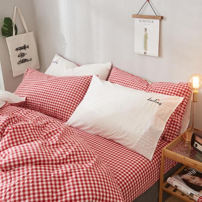 91家纺网 家纺一手货源 找家纺 久典家纺 2018新色织水洗棉绣花四件套潘多拉系列 粉格