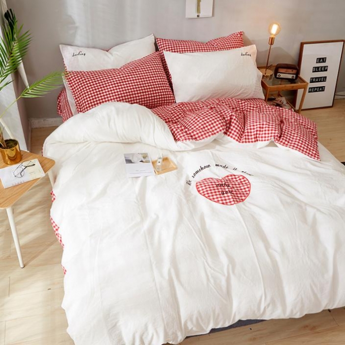 91家纺网 家纺一手货源 找家纺 久典家纺 2018新色织水洗棉绣花四件套潘多拉系列 粉格