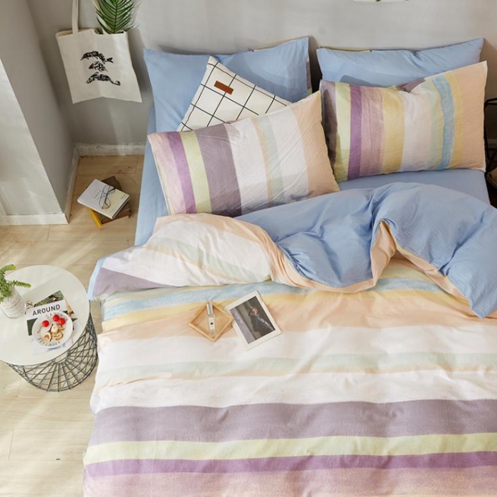 91家纺网 家纺一手货源 找家纺 久典家纺 2018新款全棉水洗棉印花四件套 缎条