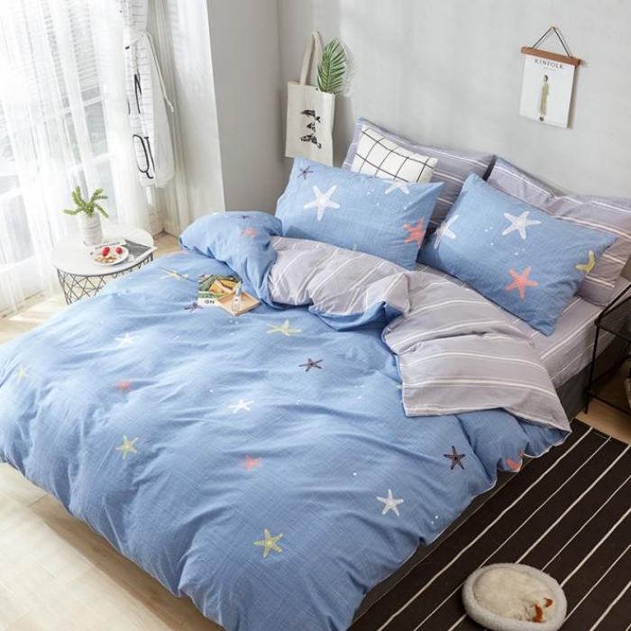 91家纺网 家纺一手货源 找家纺 久典家纺 2018新款全棉水洗棉印花四件套 海星