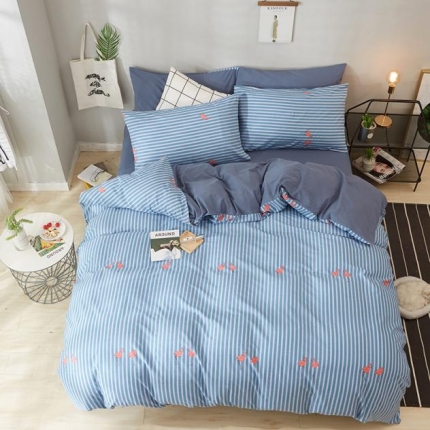 久典家纺 2018新款全棉水洗棉印花四件套 火烈鸟