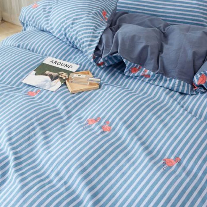 91家纺网 家纺一手货源 找家纺 久典家纺 2018新款全棉水洗棉印花四件套 火烈鸟