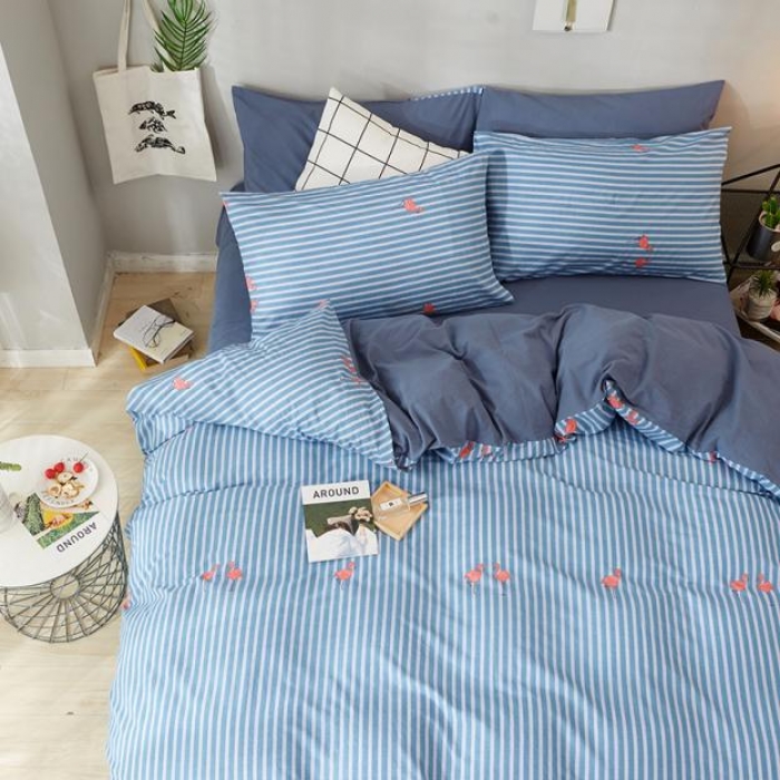 91家纺网 家纺一手货源 找家纺 久典家纺 2018新款全棉水洗棉印花四件套 火烈鸟