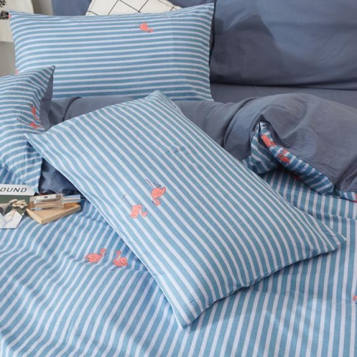 91家纺网 家纺一手货源 找家纺 久典家纺 2018新款全棉水洗棉印花四件套 火烈鸟