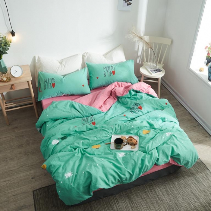 91家纺网 家纺一手货源 找家纺 久典家纺 2018新款全棉水洗棉印花四件套 冰激淋-绿