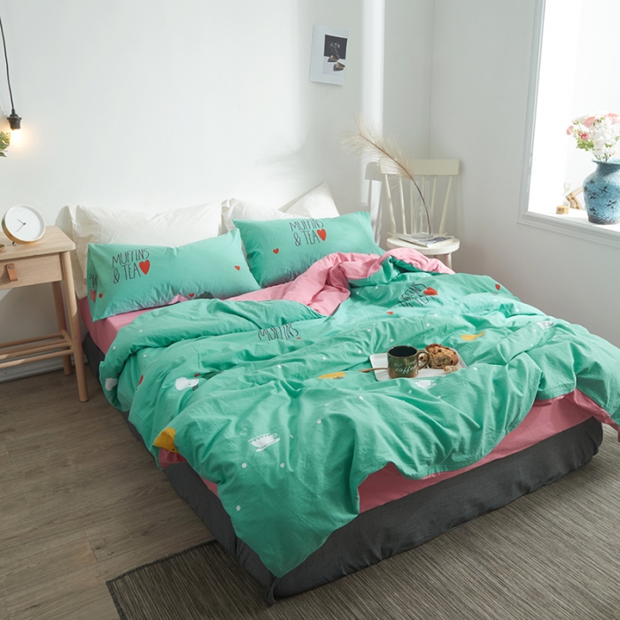 91家纺网 家纺一手货源 找家纺 久典家纺 2018新款全棉水洗棉印花四件套 冰激淋-绿