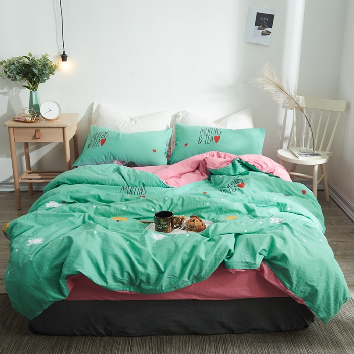 91家纺网 家纺一手货源 找家纺 久典家纺 2018新款全棉水洗棉印花四件套 冰激淋-绿