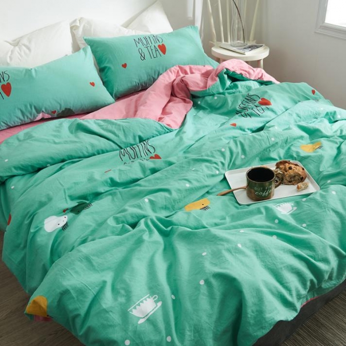 91家纺网 家纺一手货源 找家纺 久典家纺 2018新款全棉水洗棉印花四件套 冰激淋-绿