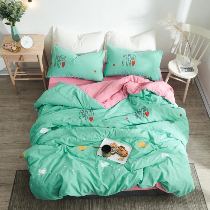 91家纺网 家纺一手货源 找家纺 久典家纺 2018新款全棉水洗棉印花四件套 冰激淋-绿