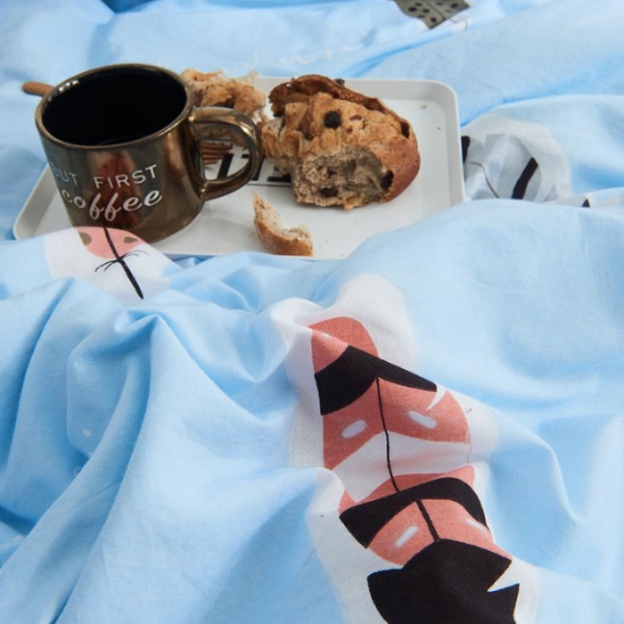 91家纺网 家纺一手货源 找家纺 久典家纺 2018新款全棉水洗棉印花四件套 羽毛-兰