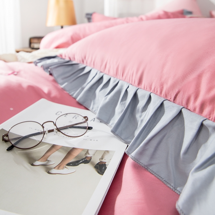 91家纺网 家纺一手货源 找家纺 久典家居 新品60S贡缎长绒棉火烈鸟绣花款四件套 遇见-玫红