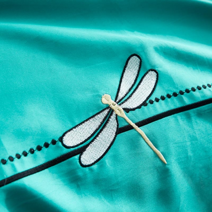 91家纺网 家纺一手货源 找家纺 久典家纺 2019年60S长绒棉蜻蜓绣四件套 绿色