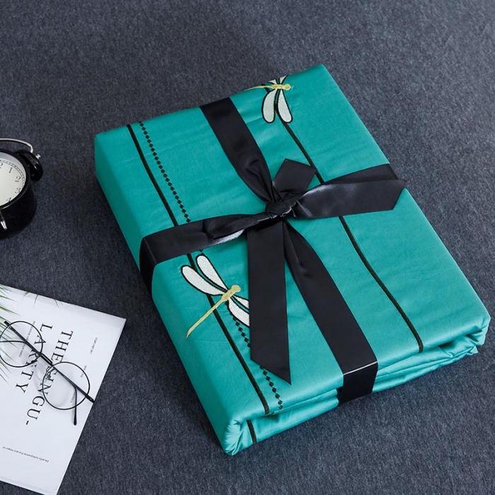 91家纺网 家纺一手货源 找家纺 久典家纺 2019年60S长绒棉蜻蜓绣四件套 绿色