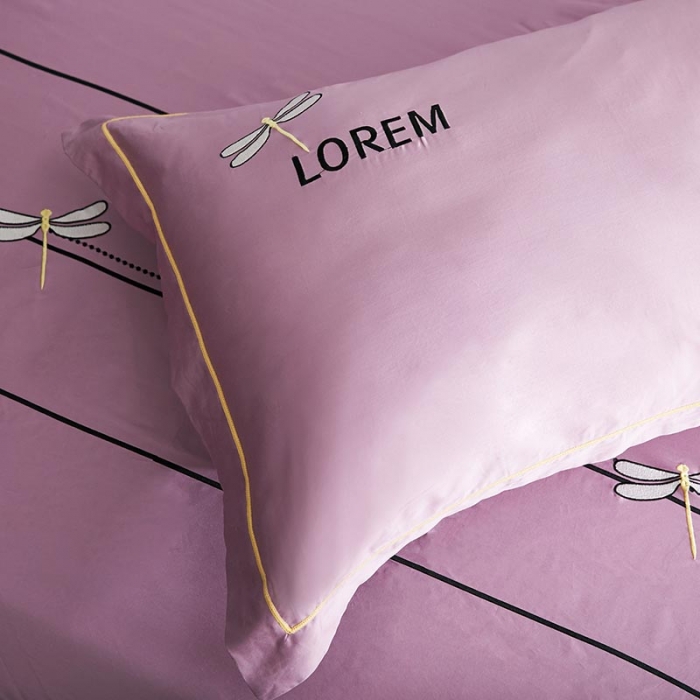 91家纺网 家纺一手货源 找家纺 久典家纺 2019年60S长绒棉蜻蜓绣四件套 紫色