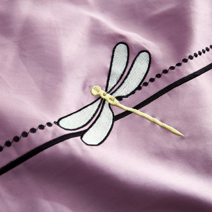 91家纺网 家纺一手货源 找家纺 久典家纺 2019年60S长绒棉蜻蜓绣四件套 紫色