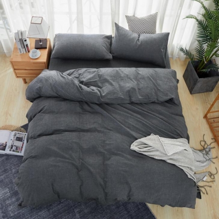 91家纺网 家纺一手货源 找家纺 久典家纺 色织水洗棉基础款纯色系列四件套床单款 黑灰色