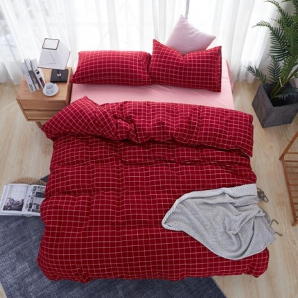 91家纺网 家纺一手货源 找家纺 久典家纺 色织水洗棉基础款中格系列四件套床单款 盛夏格